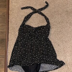 Catalina Black White Polka Dot Halter One Piece Swim Dress Women’s Small